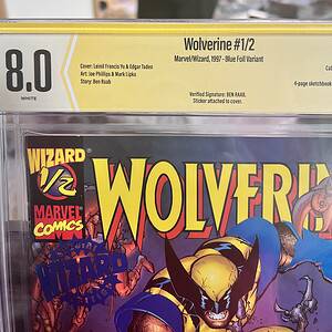 Wolverine #1/2 Blue Foil CBCS 8.0 Signed by Ben Raab (Marvel Comics/Wizard) - Afbeelding 2
